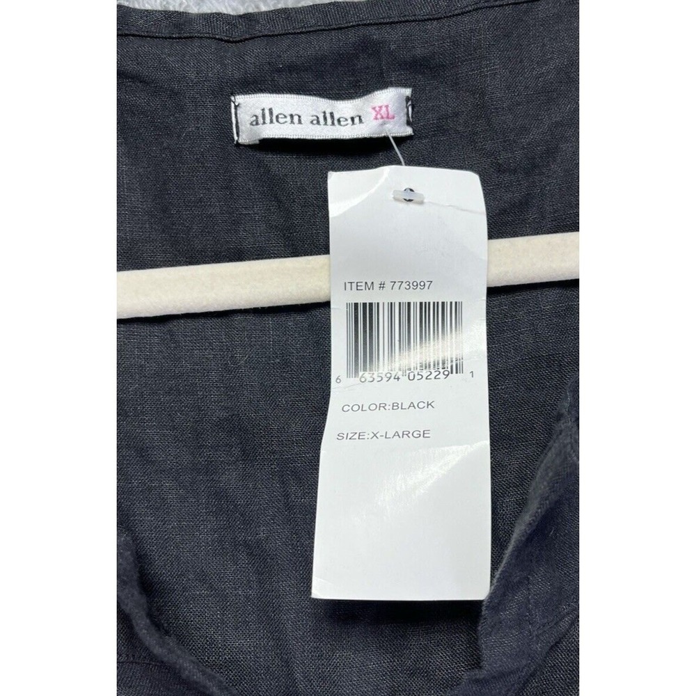 Allen Allen Women's XL Black Linen Shift Dress Sleeveless V Neck Pockets NWT - Picture 5 of 11